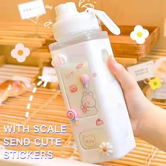 Mitsico Kawaii Water Bottle - Abs Plastic, Single Cavity, Multi-color | Stylish Square Shape, Leak-proof Design & Adjustable Shoulder Strap
