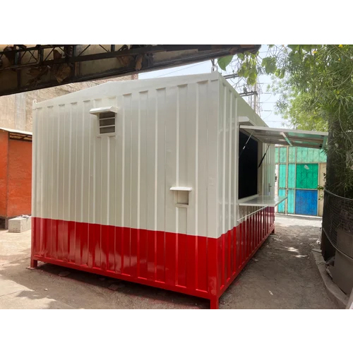 Steel Prefabricated Cabin - Steel Structure, Aluminium Roof, Red and White Color Scheme | PVC Door, Durable Office Space Solution, Customizable, Weather-Resistant