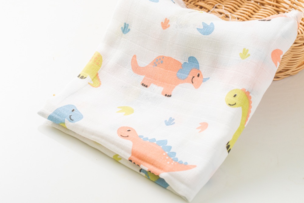 Muslin Cotton Swaddles - 100% Pure Cotton, 100x100 Centimeter, White Printed Design | Exceptionally Soft, Lightweight, Quick Dry, Washable