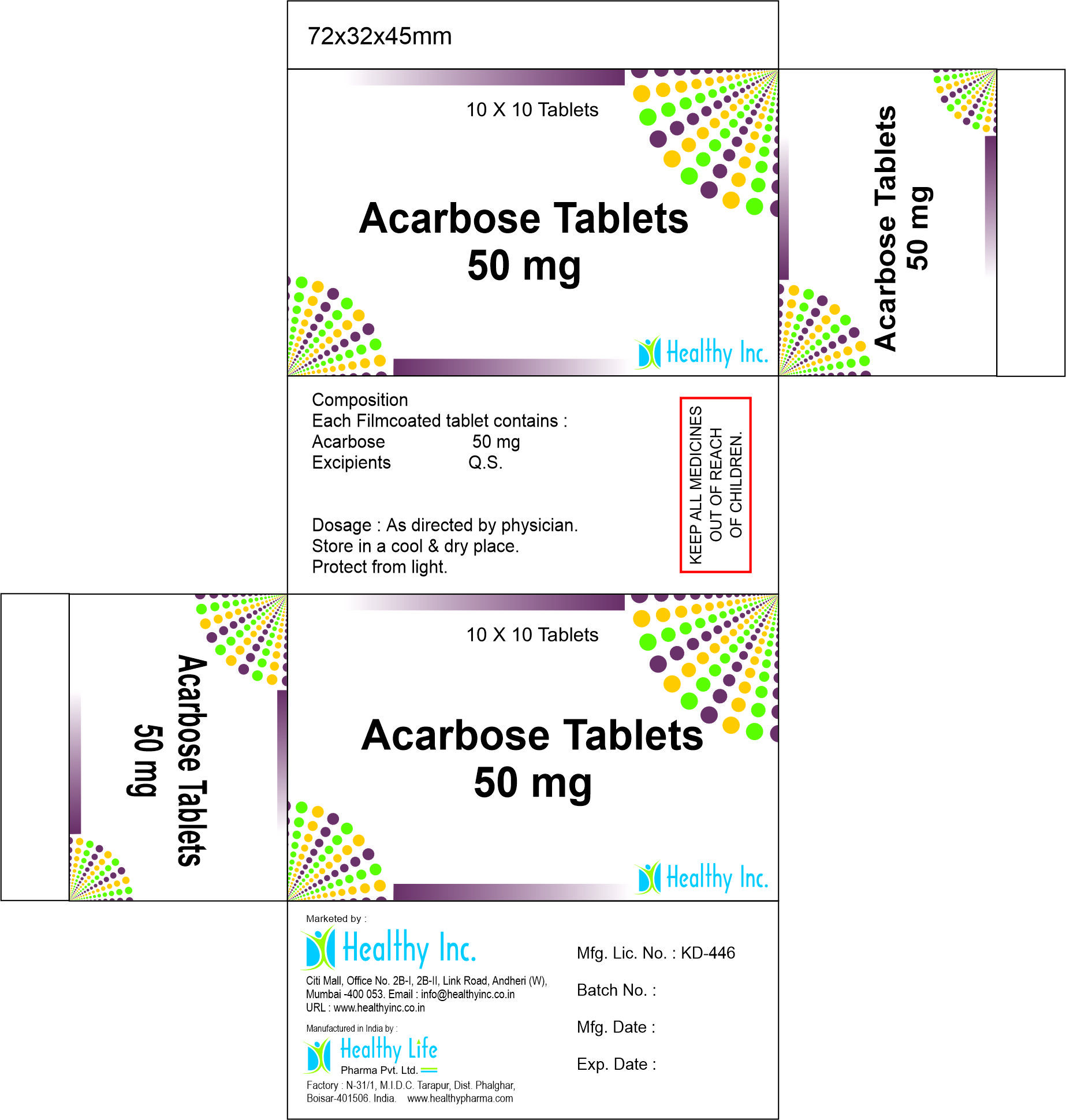 Acarbose Tablet - 25 Mg & 50 Mg | Film Coated, Anti Diabetic Drug, Controls High Blood Sugar