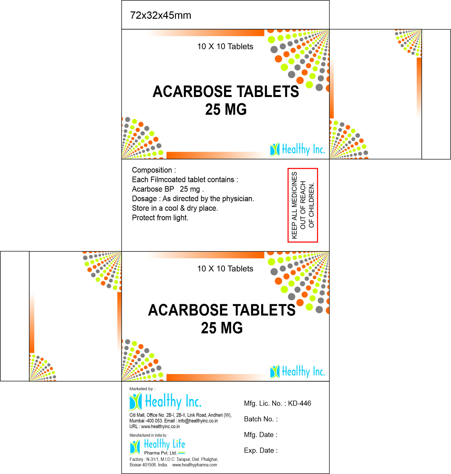 Acarbose Tablet - 25 Mg & 50 Mg | Film Coated, Anti Diabetic Drug, Controls High Blood Sugar