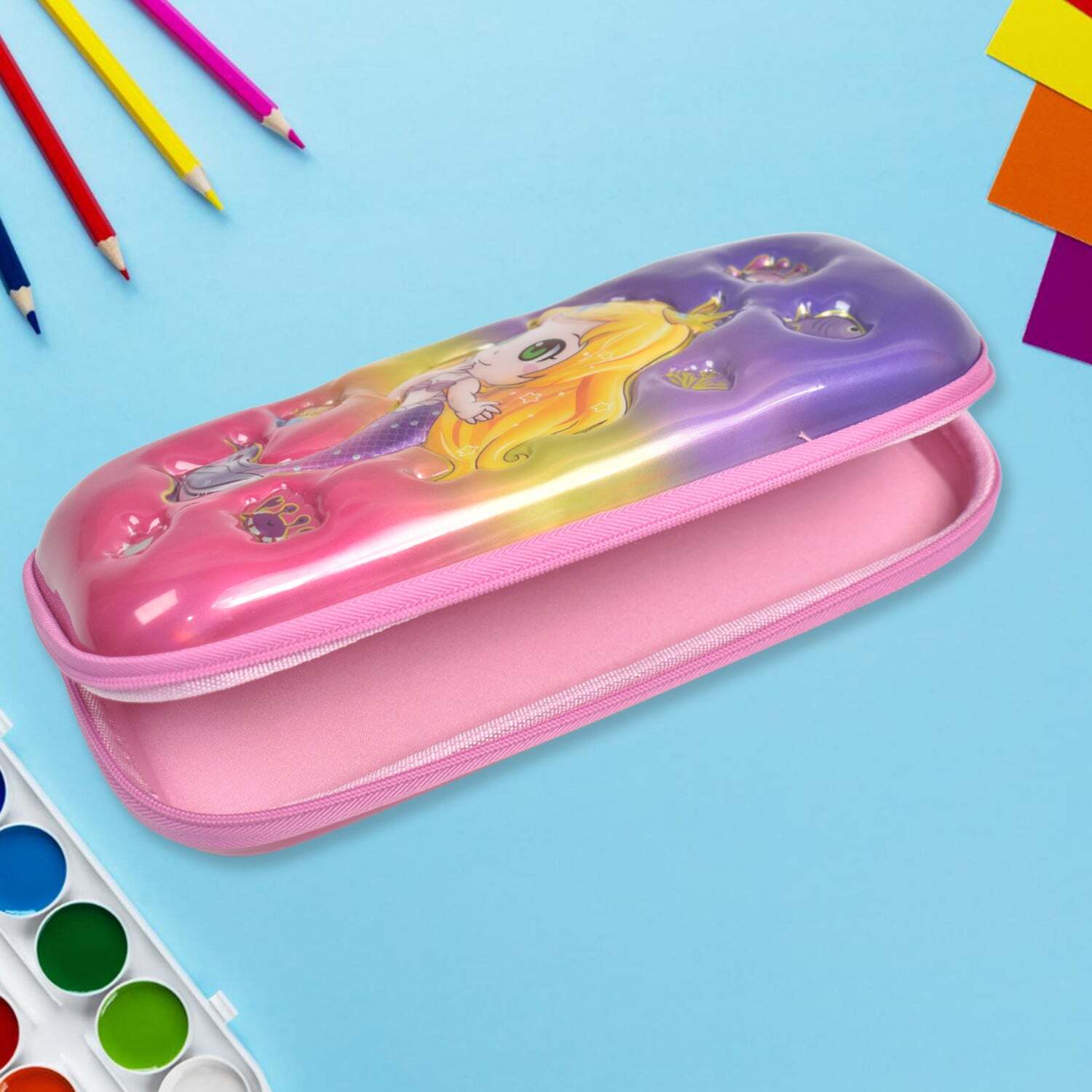 3D Cartoon Zipper Compass Box, Pencil Boxs