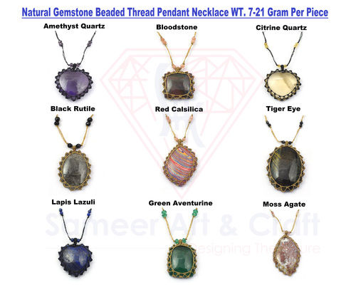 Natural Gemstone Handmade Beaded Thread Pendant Necklace