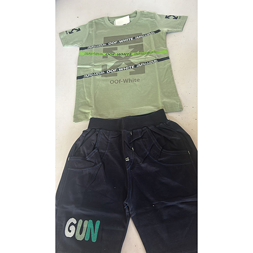Fancy Round Neck T-Shirt Pant Set For Boys