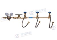 Oxygen Cylinder Manifold - Brass, 1000mm Length, Dual Pressure Gauge | Three Outlet Distribution, Standard Connections, Iso Compliant