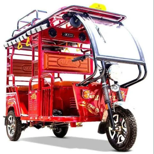 Red Allfine Battery Operated E Rickshaw - Origin: India