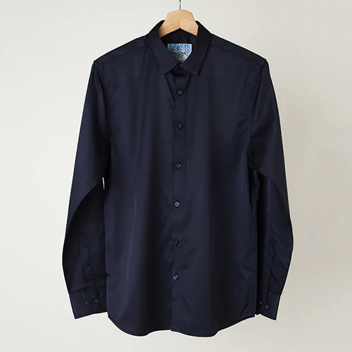 RI63913 Satin Navy Blue Plain Shirt