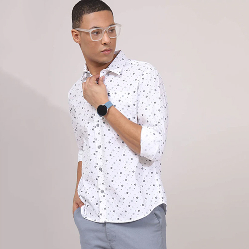 RI49812 Cotton White Print Shirt
