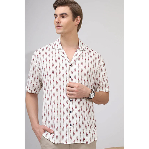 RI56107 Cotton Maroon Print Shirt