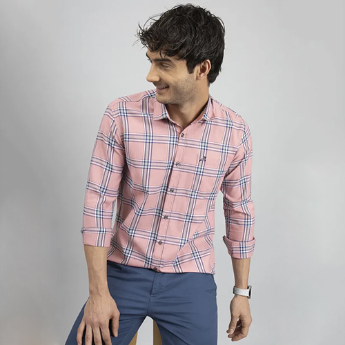 RI37507 Pink And Blue Cotton Checks Shirt