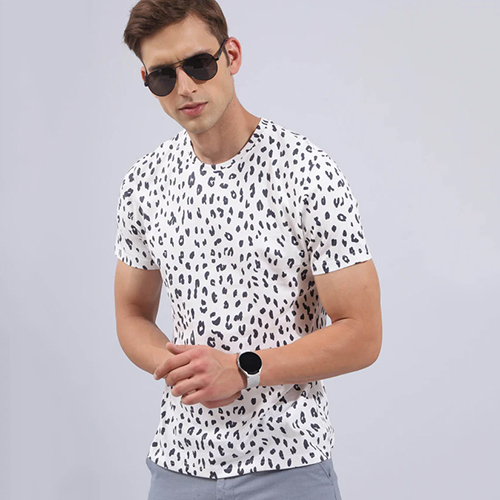 RI44917 White Print Round Neck T-Shirts