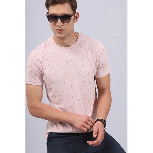 RI44924 Pink Print Round Neck T-Shirts