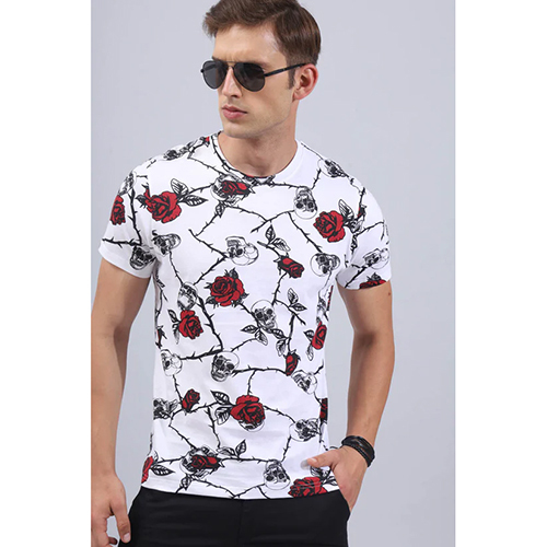 RI44928 Red Print Round Neck T-Shirts