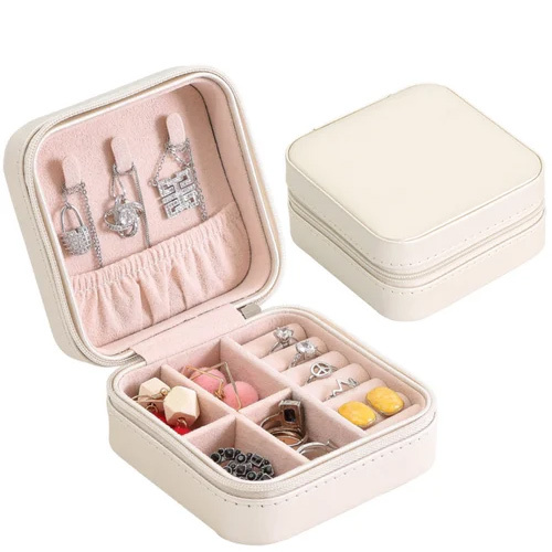 Jewellery Organizer Pouch Box - Leather, 10 x 10 x 5 cm , Plain Design, Recyclable, Perfect for Gifts and Organizing Precious Items