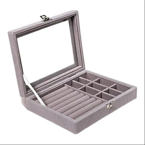 Transparent Velvet Jewellery Organiser Box - Design: Plain