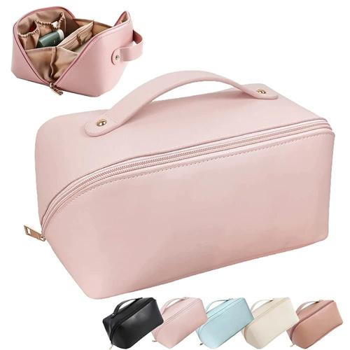 Makeup Organiser Cosmetic Bag - Moisture-Proof Leather, Customizable Color & Size , Zipper Top Sealing for Easy Cosmetic Storage