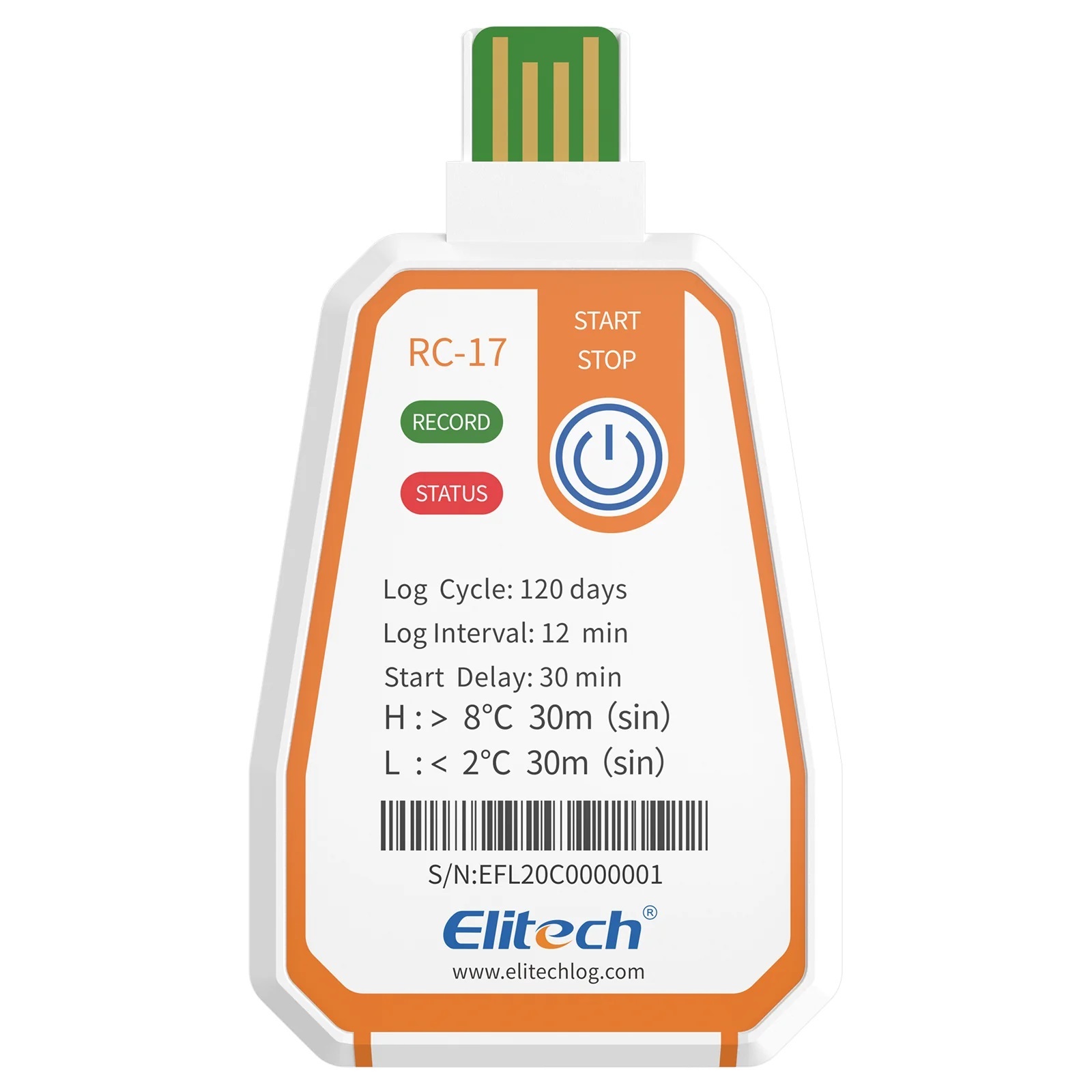 Elitech RC-17 Disposable Single-Use NFC Temperature Recorder Data Logger USB PDF Report 2-Color Indicator