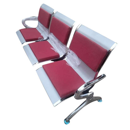 Three Seater Steel Waiting Chair - Color: Silver & Red