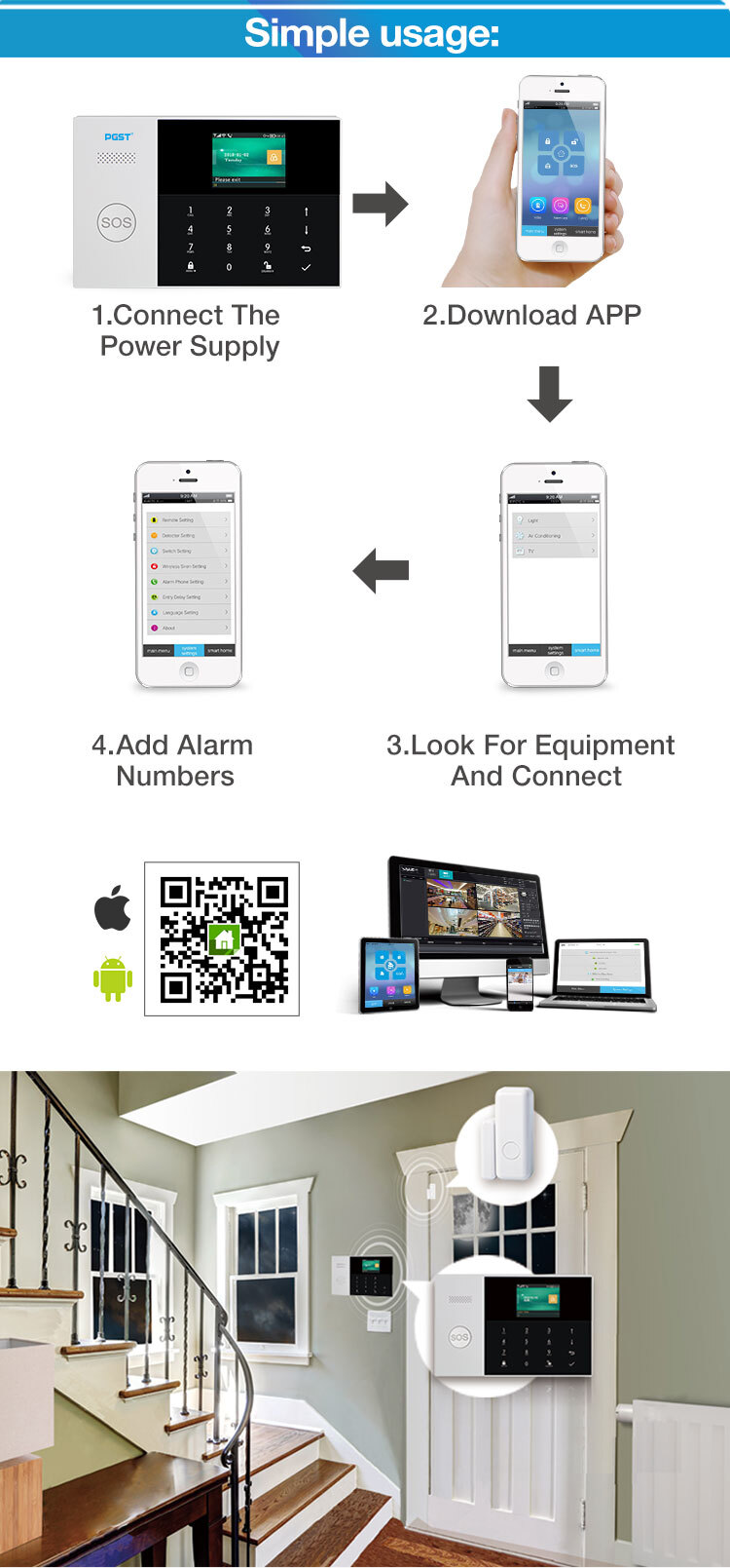 Wireless Anti-theft Security System - Battery-operated, White Plastic, Wi-fi & Zigbee Connectivity | Loud Siren, Real-time Mobile Alerts, Smart Home Integration