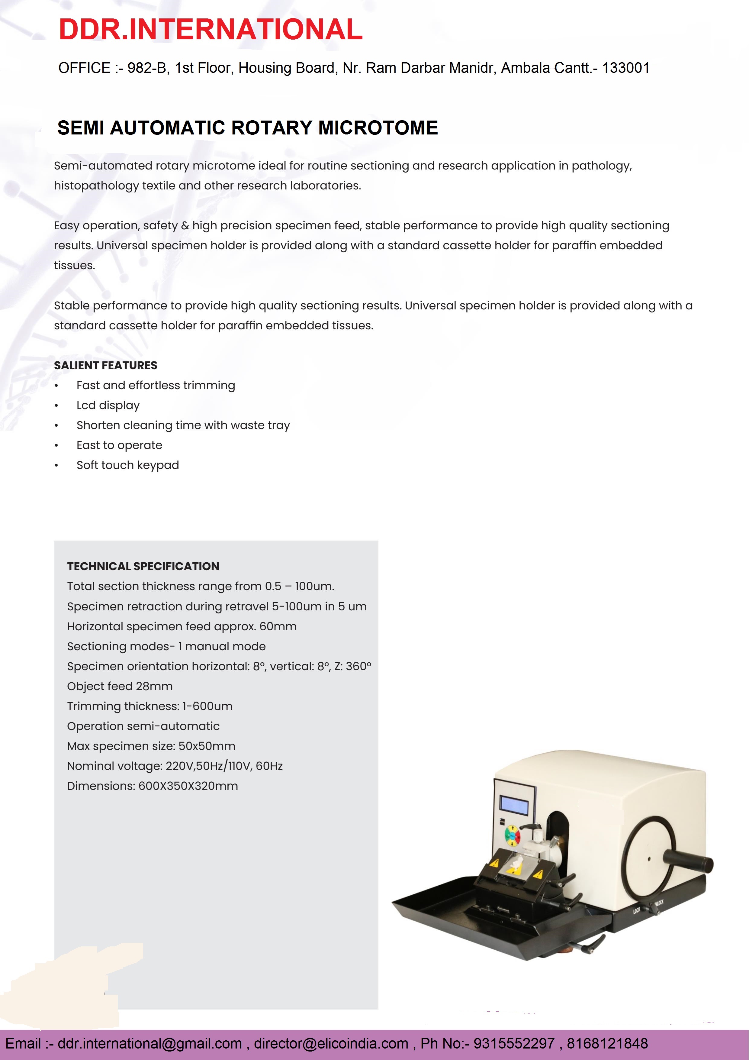 Semi Automatic Microtome - Application: Histopathology Lab