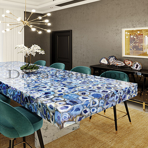 Blue Agate Dining Table Top - Material: Marble