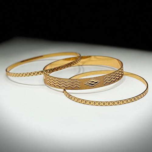 3Pcs Gold Plated Fancy Bangles