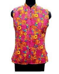 Cotton Quilted Screen Printed Sleeveless Jacket