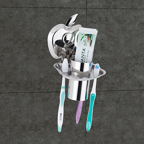 Tooth Brush Holder - Stainless Steel, Wall-Mounted Apple Shape, Glossy Silver Finish | Holds Up to Four Toothbrushes, Compact Design