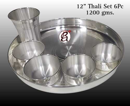 Pure Silver "Thali Set" 6Pcs. Hall Marked... - Design: Plain