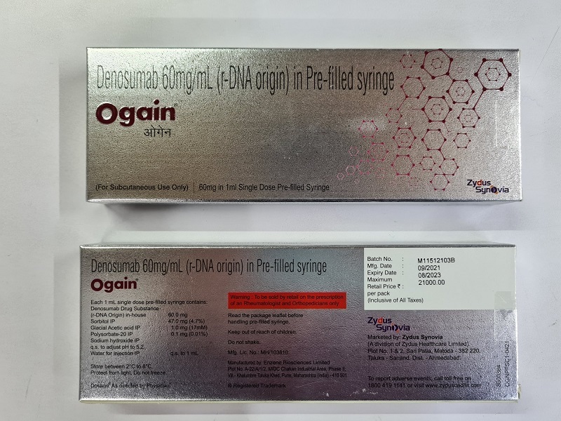 Ogain 60 Mg Injection - Prefilled Syringe For Osteoporosis Treatment, Reduces Fracture Risk In Postmenopausal Women And At-risk Men