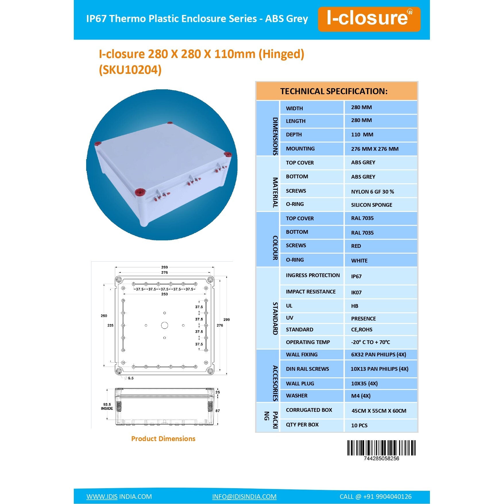 100 Pair Krone Module Box Abs Grey Dimension (L*w*h): 280 X 280 X 110 Millimeter (Mm)