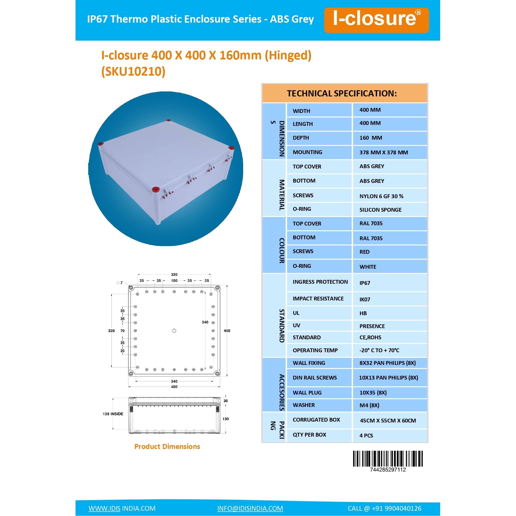 200 Pair Krone Module Box Abs Grey Dimension (L*w*h): 400 X 400 X 160 Millimeter (Mm)
