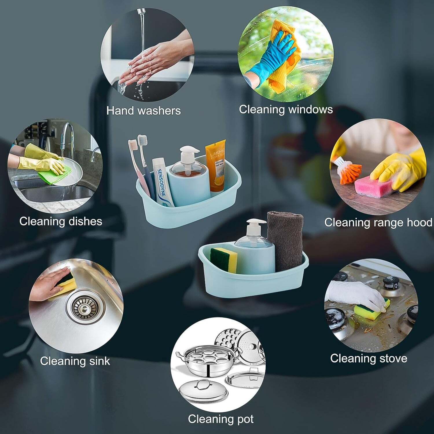 3 In 1 Hand Wash Liquid Soap Dispenser With Sponge Holders