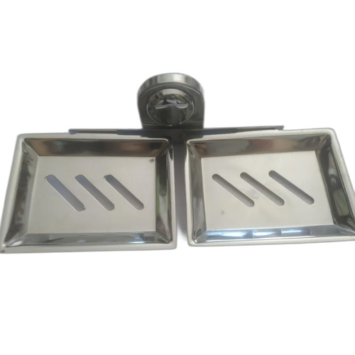 Stainless Steel Double Square Soap Dish - Color: Silver