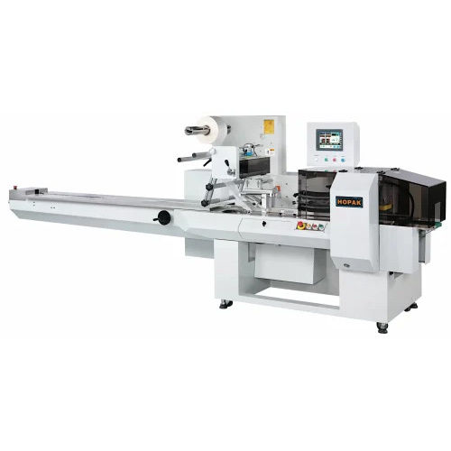 Horizontal Flow Wrap Packaging Machine - Stainless Steel, Automatic Grade , 5-Year Warranty , Frequency Speed Control , Electric Drive Type , Highly Efficient Design