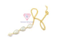 Natural White Rainbow Moonstone Gemstone With 18k Gold Plated Handmade Shell Pearl Pendant Necklace - Shape: Pear