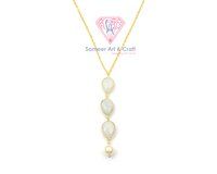 Natural White Rainbow Moonstone Gemstone With 18K Gold Plated Handmade Shell Pearl Pendant Necklace