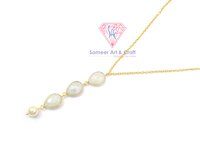 Natural White Rainbow Moonstone Gemstone With 18K Gold Plated Handmade Shell Pearl Pendant Necklace