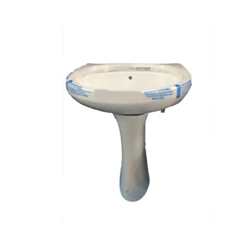 Ceramic Pedestal Wash Basin - Durable Ceramic, 3 Feet Height, Classic White, Polished Gloss Finish | Elegant Oval Design, Floor-Mounted Installation