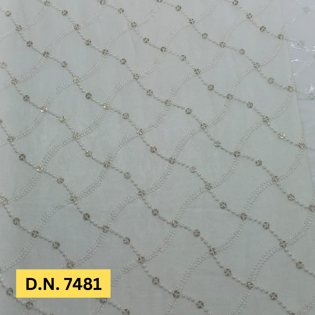 Shop Allover Schiffli Embroidery Fabric D.N. 7481 for Dresses & Sarees
