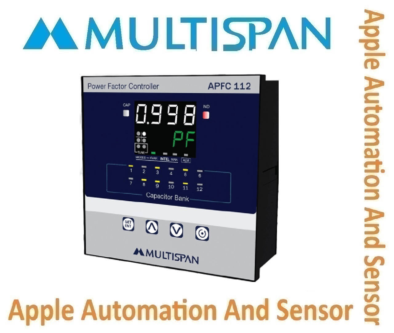 Apfc-108 Multispan Automatic Power Factor Controller Up To 16 Stage - Double Display, Universal Input Pid Control, 4+4 Digit Relay Outputs, 1 Year Warranty