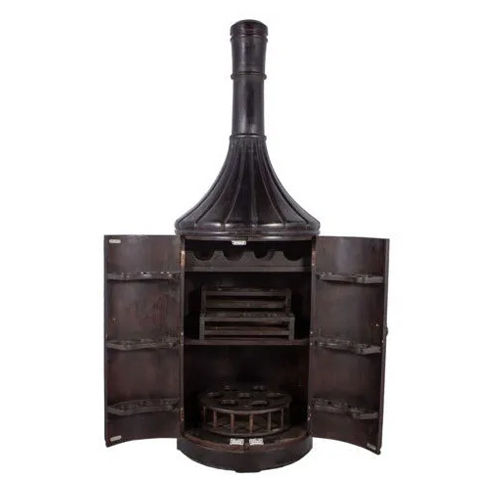 Teakwood Bottle Shape Bar Cabinet