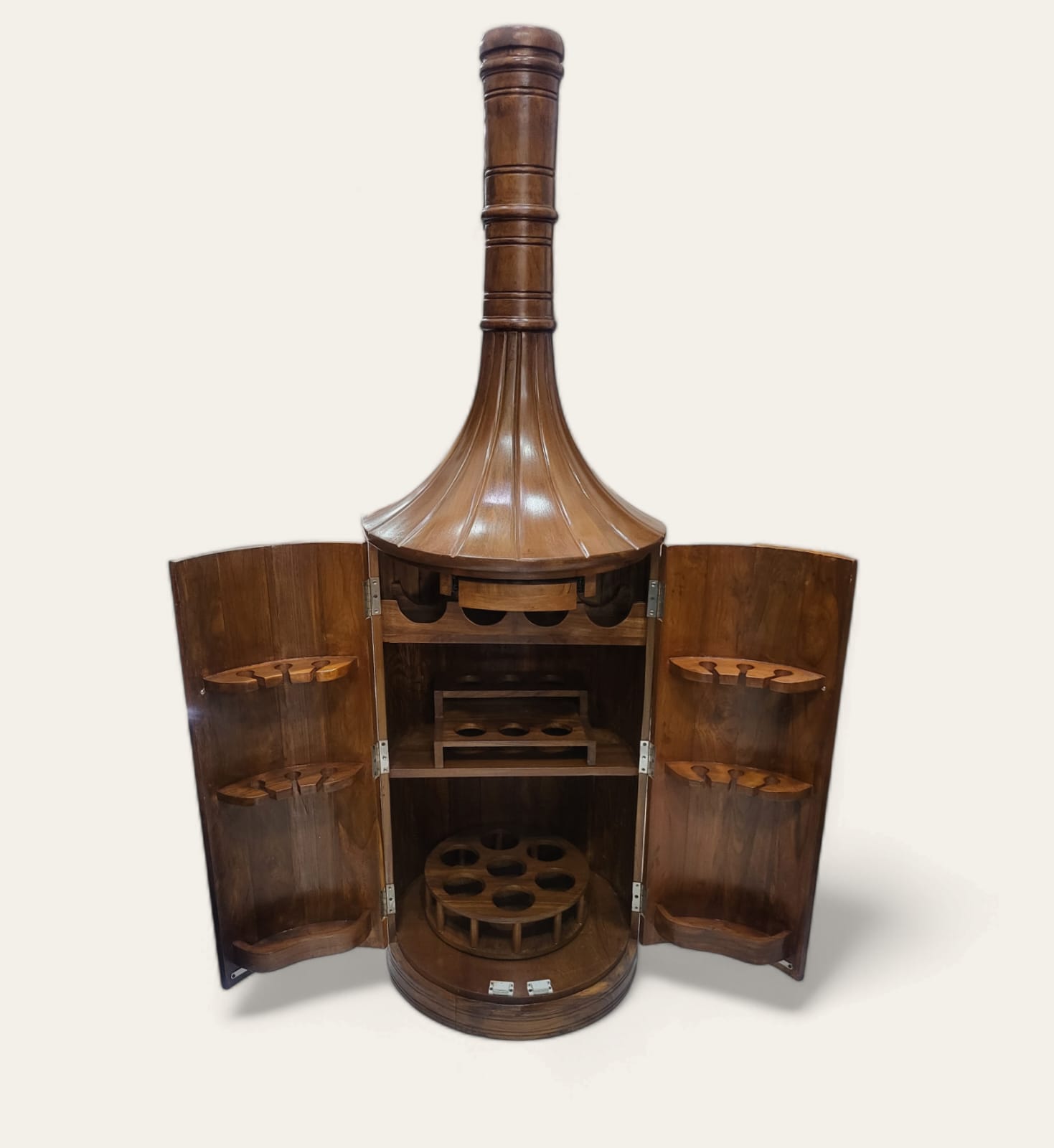 Teakwood Bottle Shape Bar Cabinet