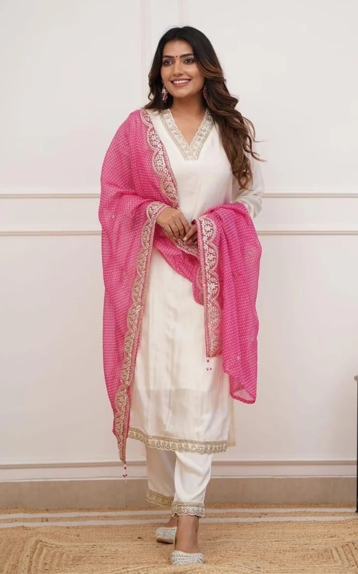 Heavy Banana Cotton Silk Ethnic Suit Set - M L Xl Xxl | Intricate Hand Embroidery, Zari Weaving, Matching Pants & Full Work Lace Dupatta