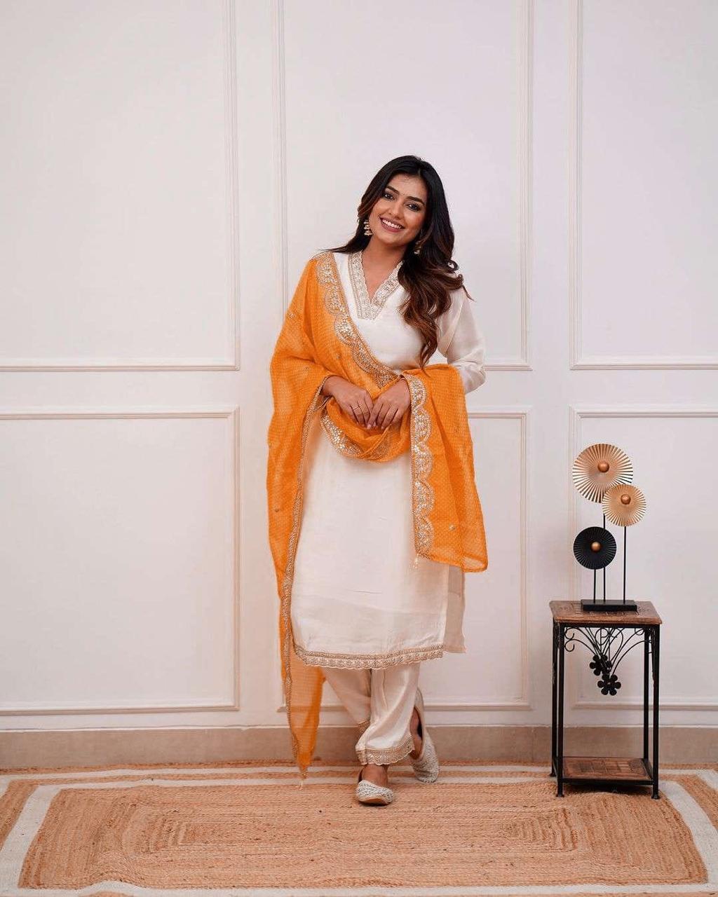 Heavy Banana Cotton Silk Ethnic Suit Set - M L Xl Xxl | Intricate Hand Embroidery, Zari Weaving, Matching Pants & Full Work Lace Dupatta
