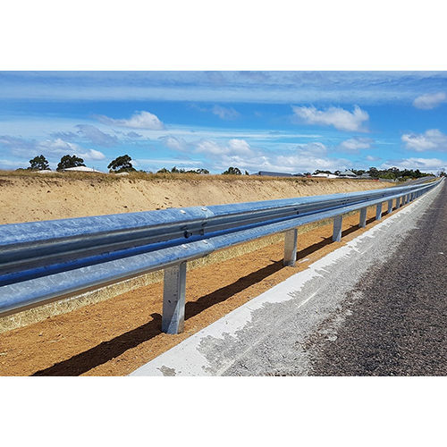 Metal Beam Crash Barrier - Galvanized Iron, Manual Installation, Sleek Silver Color, Durable Road Safety Solution