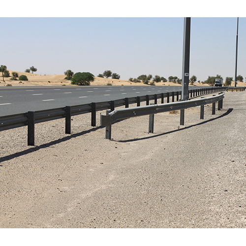 Metal Beam Crash Barrier - Galvanized Iron, Manual Installation, Sleek Silver Color, Durable Road Safety Solution