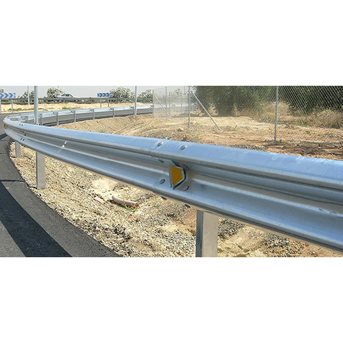 Metal Beam Crash Barrier - Galvanized Iron, Manual Installation, Sleek Silver Color, Durable Road Safety Solution