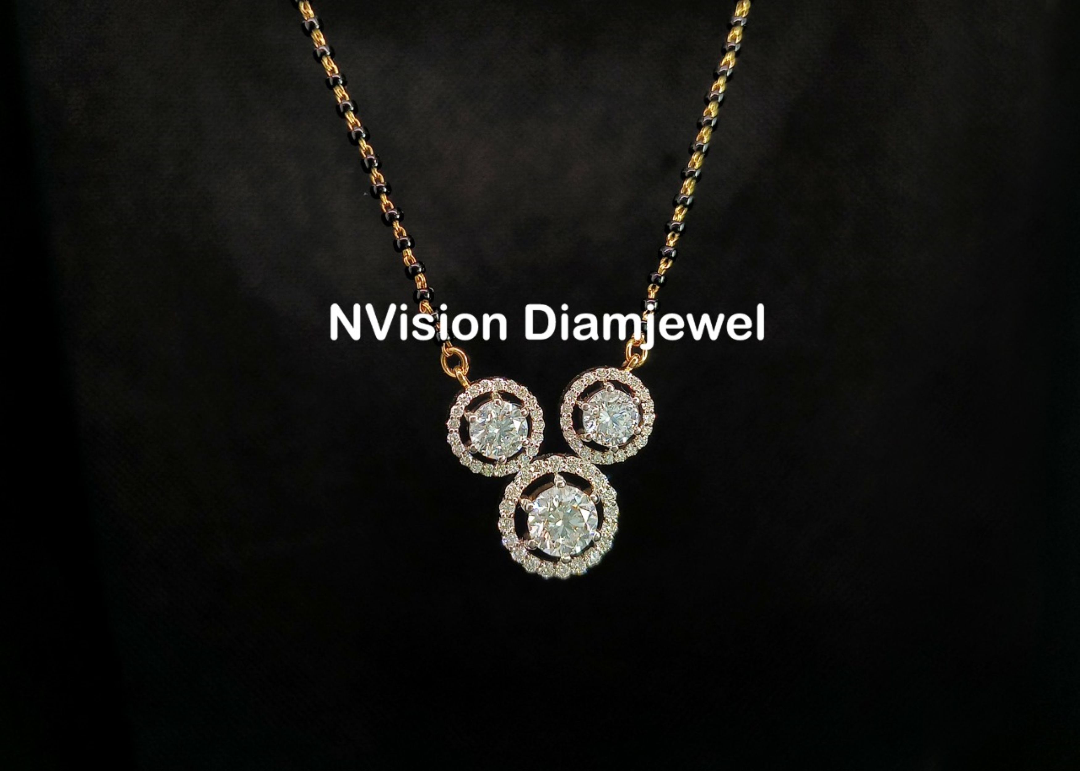 Natural Diamond Solitaire Divine Halo Trio Mangal Sutra