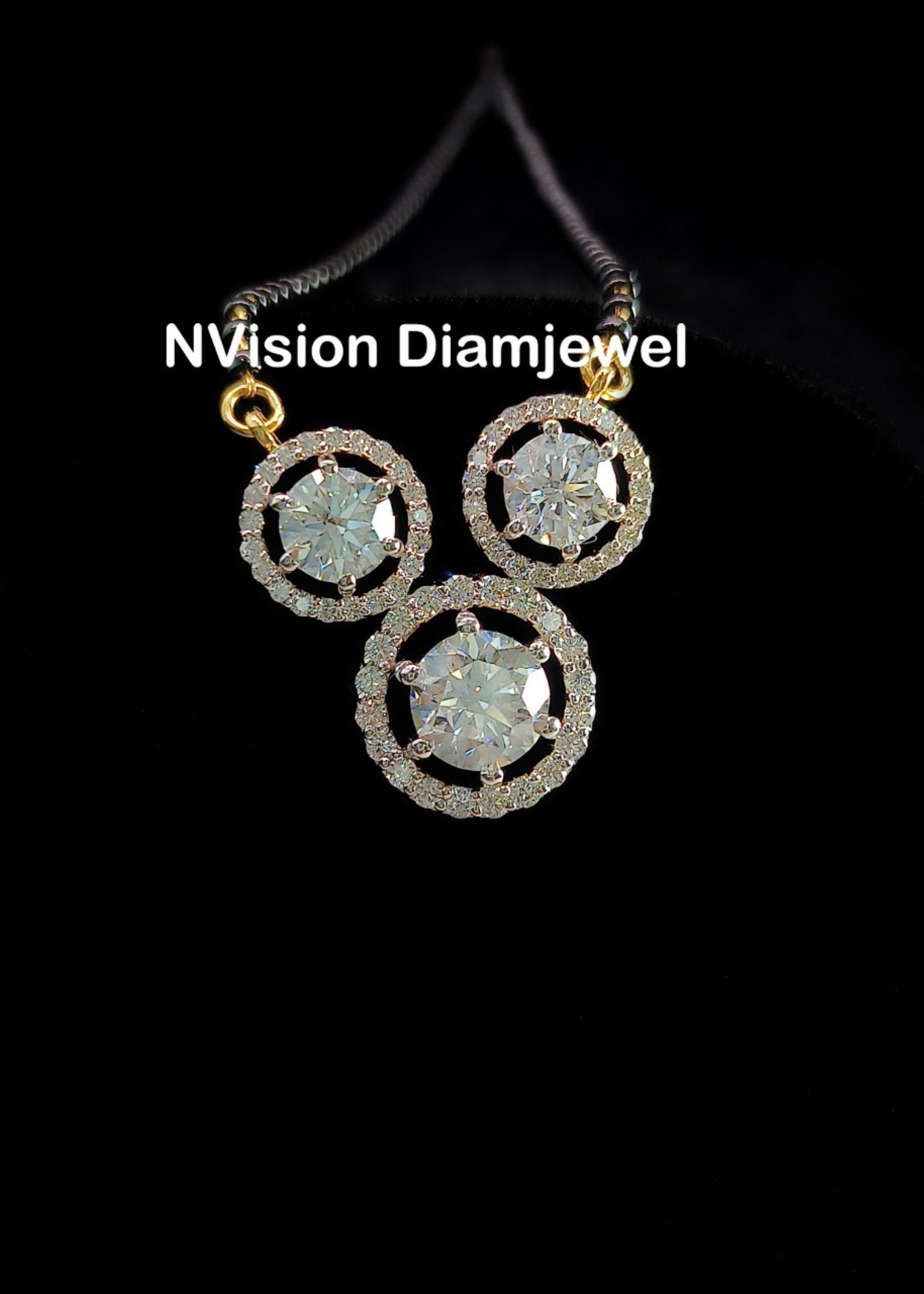 Natural Diamond Solitaire Divine Halo Trio Mangal Sutra